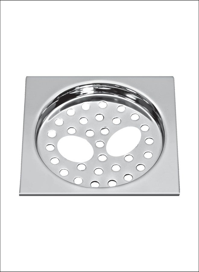 Sanjay Chilly SS Floor Drain with Double Holes Cover Jali 304 Grade Sani Square Bathroom Gratings Open Area Kitchen Sinks and Wash Basins Water Drainer Pisto Square 6x6 INCH - Image 1